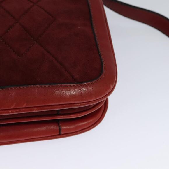 GUCCI Shoulder Bag Suede Vintage Red Gold - Picture 13 of 16